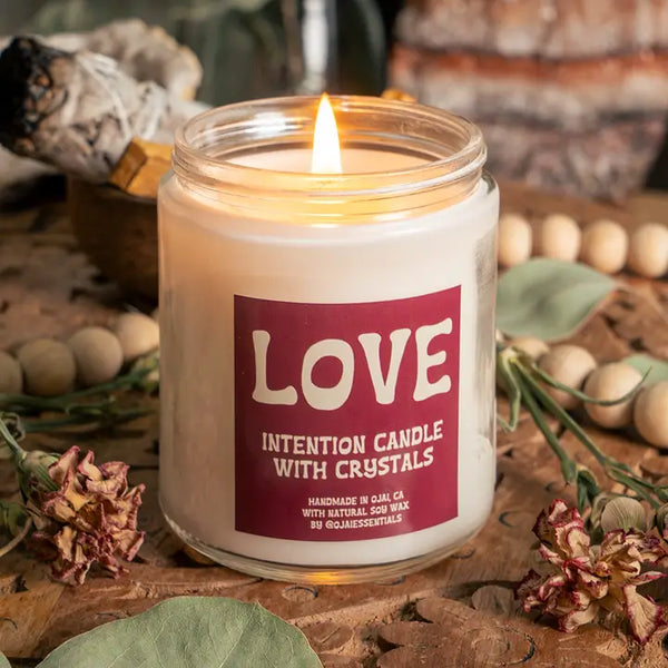 Love Intention Candle with Crystals, 8oz