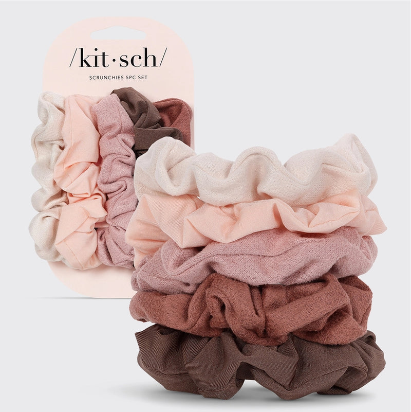 5pc Assorted Textured Scrunchies - Terracotta