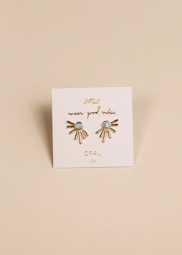 Sun Ray Fire Opal Gold Earrings