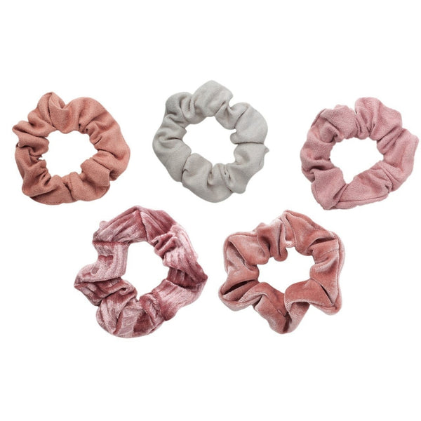 5pc Velvet Scrunchies - Blush and Mauve