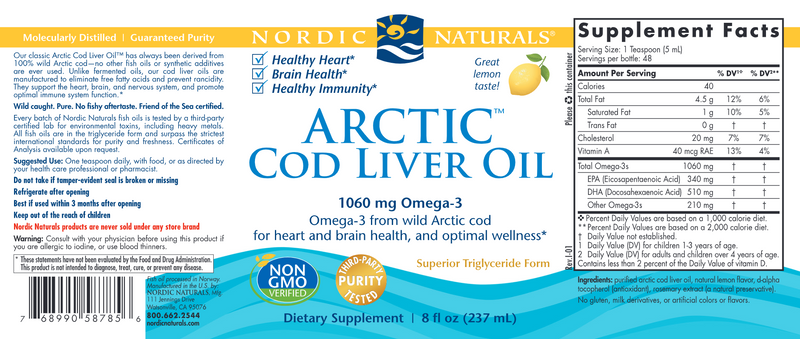 Arctic Cod Liver Oil, lemon 8 oz